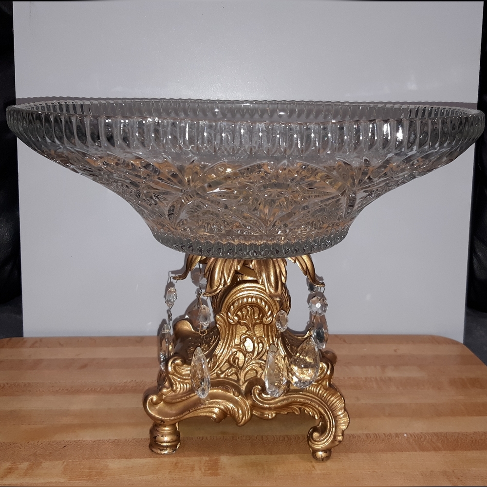 Ornate Gold and Clear Glass Compote Centerpiece